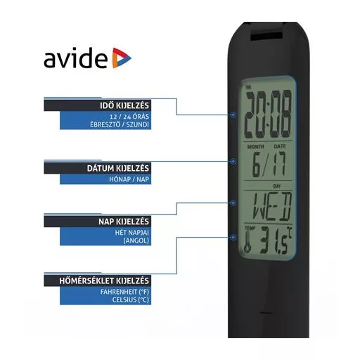Asztali lámpa, LED, 4W, AVIDE "Calendar", fekete