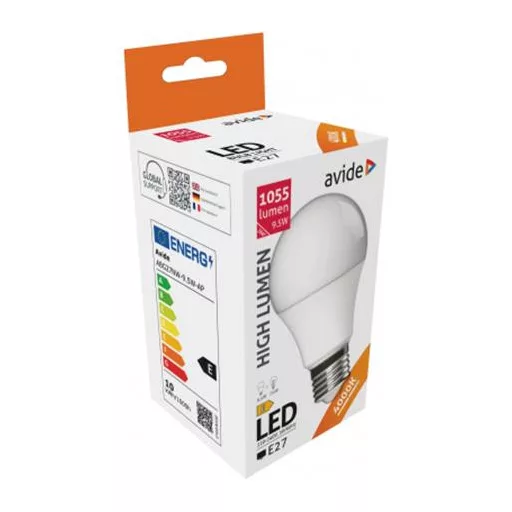 LED izzó, E27, gömb, A60, 9,5W, 1055lm, 4000K, AVIDE