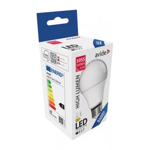 LED izzó, E27, gömb, A60, 9,5W, 1055lm, 6400K, AVIDE