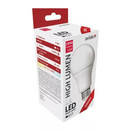 LED izzó, E27, gömb, A70, 16W, 1990lm, 3000K, AVIDE