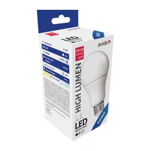 LED izzó, E27, gömb, A70, 16W, 2010lm, 6400K, AVIDE