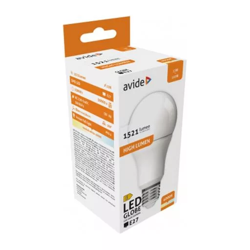 LED izzó, E27, gömb, A60, 13W, 1521lm, 4000K, AVIDE