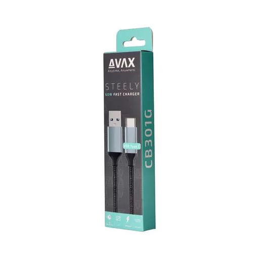 Töltőkábel, USB-A - USB-C, 1,5 m, AVAX "CB301G", acélszürke