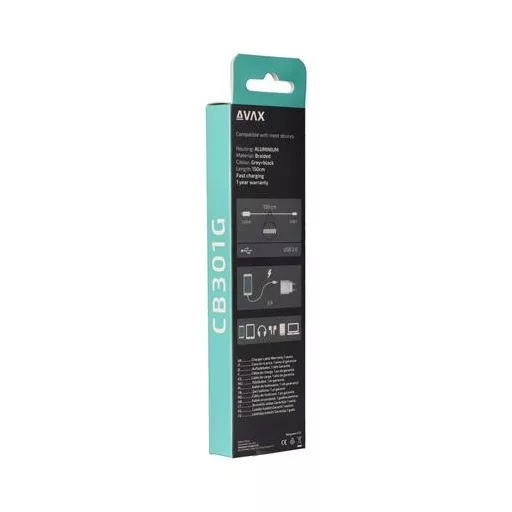 Töltőkábel, USB-A - USB-C, 1,5 m, AVAX "CB301G", acélszürke