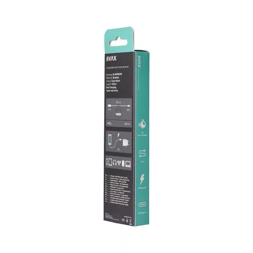 Töltőkábel, USB-A - USB-C, 1,5 m, AVAX "CB301G", acélszürke