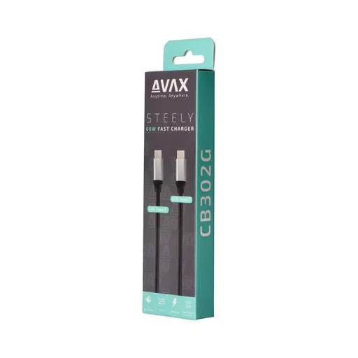 Töltőkábel, USB-C - USB-C, 60W, 1,5 m, AVAX "CB302G", acélszürke