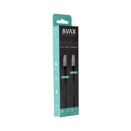 Töltőkábel, USB-C - USB-C, 60W, 1,5 m, AVAX "CB302G", acélszürke