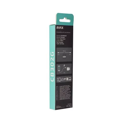 Töltőkábel, USB-C - USB-C, 60W, 1,5 m, AVAX "CB302G", acélszürke
