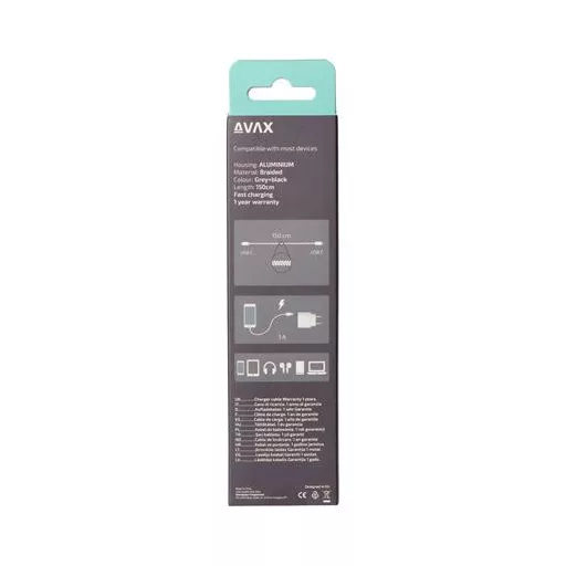 Töltőkábel, USB-C - USB-C, 60W, 1,5 m, AVAX "CB302G", acélszürke