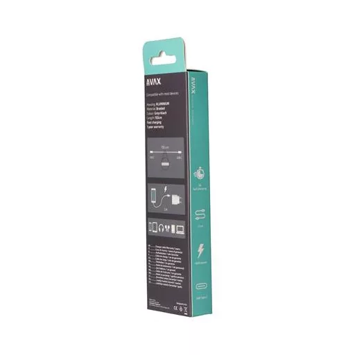 Töltőkábel, USB-C - USB-C, 60W, 1,5 m, AVAX "CB302G", acélszürke