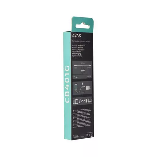 Töltőkábel, USB-A - lightning (Apple), 20W, 1,5 m, AVAX "CB314 Steel", acélszürke