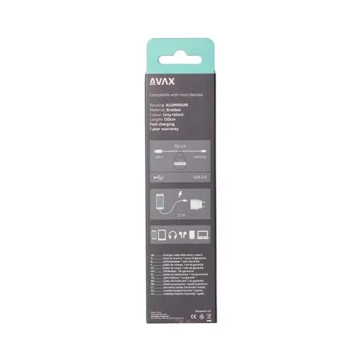 Töltőkábel, USB-A - lightning (Apple), 20W, 1,5 m, AVAX "CB314 Steel", acélszürke