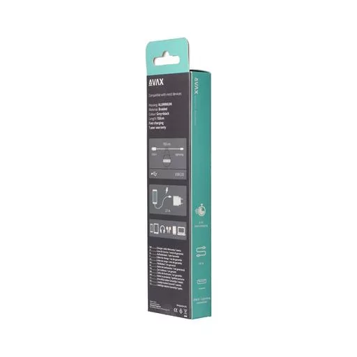 Töltőkábel, USB-A - lightning (Apple), 20W, 1,5 m, AVAX "CB314 Steel", acélszürke