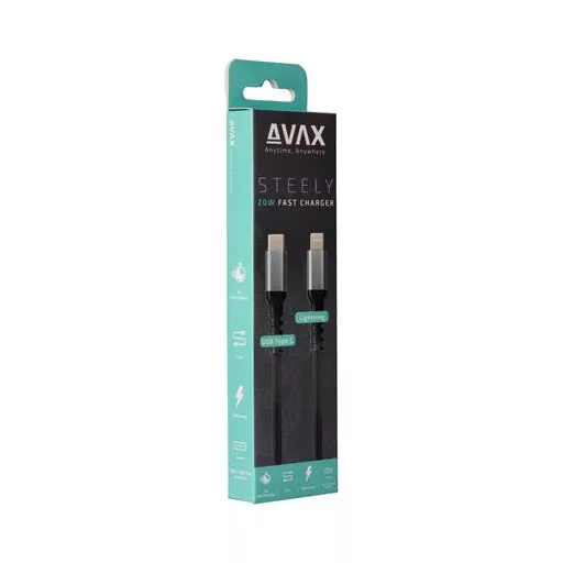 Töltőkábel, USB-C - USB-C, 27W, 1 m, AVAX "CB316 Glowy", fehér