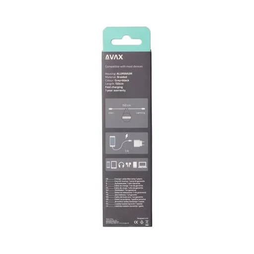 Töltőkábel, USB-C - USB-C, 27W, 1 m, AVAX "CB316 Glowy", fehér