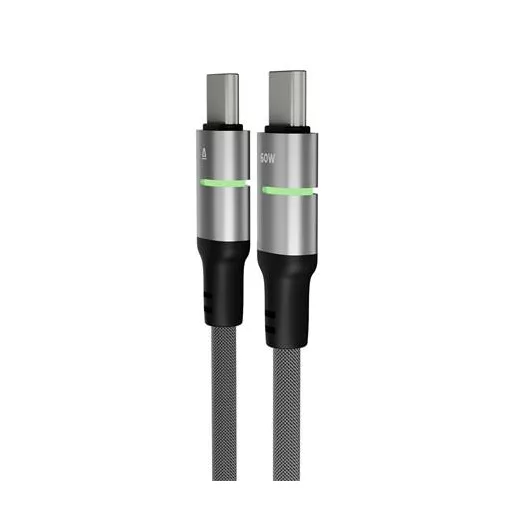 Töltőkábel, USB-C - USB-C, 60W, 1 m, AVAX "CB632 Steely LED", fekete