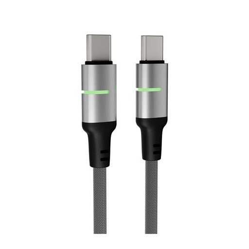 Töltőkábel, USB-C - USB-C, 60W, 2 m, AVAX "CB632 Steely LED", fekete