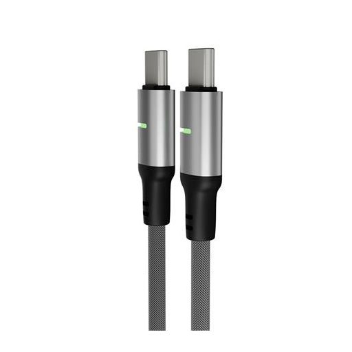 Töltőkábel, USB-C - USB-C, 60W, 2 m, AVAX "CB632 Steely LED", fekete
