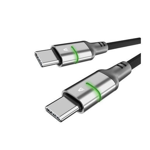 Töltőkábel, USB-C - USB-C, 60W, 2 m, AVAX "CB632 Steely LED", fekete