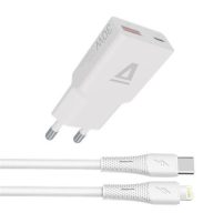   Hálózati töltő + USB-C - Lightning (Apple) kábel,  AVAX "CH6414", fehér