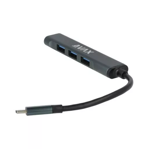 USB-C elosztó-HUB, 4 port, USB 3.0, AVAX "HB601", fekete