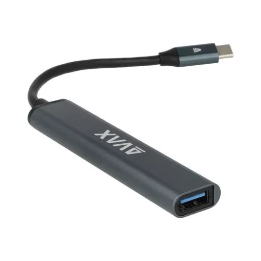 USB-C elosztó-HUB, 4 port, USB 3.0, AVAX "HB601", fekete