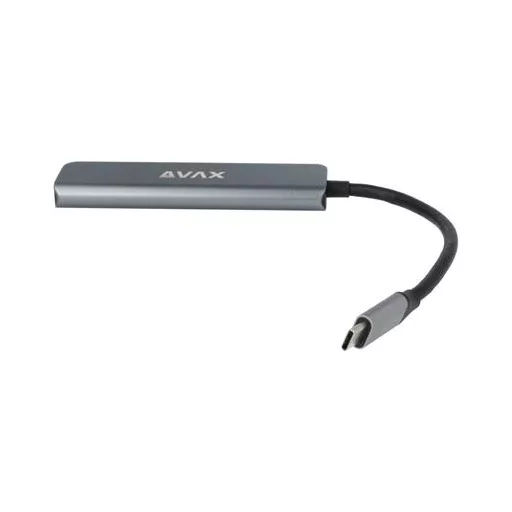 USB-C elosztó-HUB, HDMI+USB-C+2xUSB 3.0, PD, AVAX "HB611 Connect+", fekete