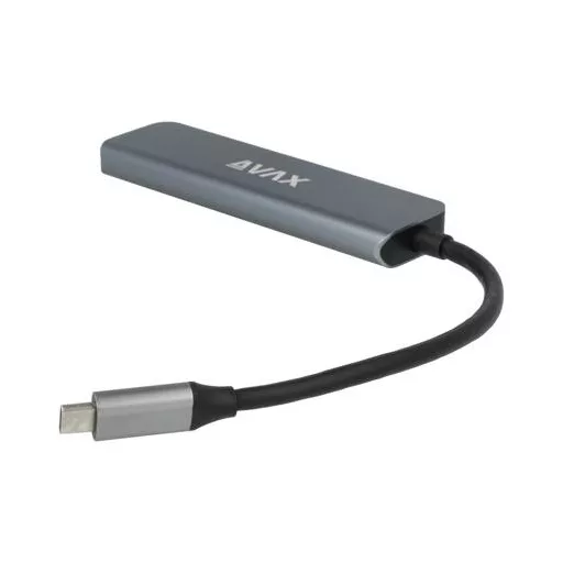 USB-C elosztó-HUB, HDMI+USB-C+2xUSB 3.0, PD, AVAX "HB611 Connect+", fekete
