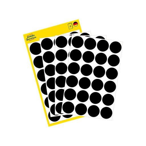 Etikett, 18 mm, kör, AVERY ZWECKFORM, fekete, 96 etikett/csomag