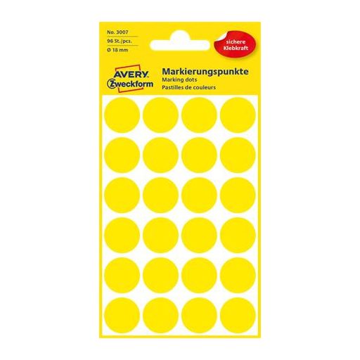 Etikett, 18 mm, kör, AVERY ZWECKFORM, sárga, 96 etikett/csomag
