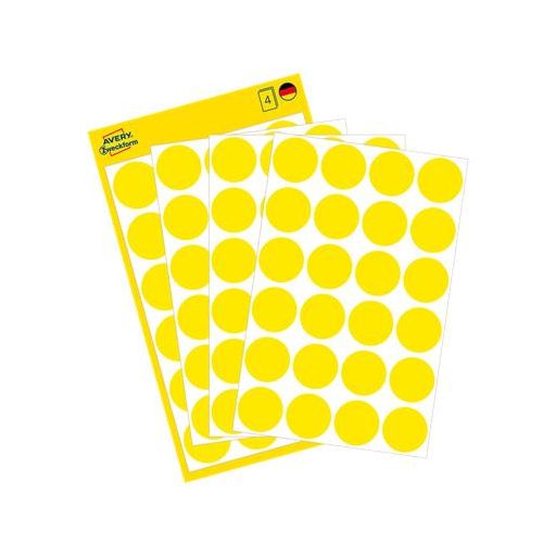 Etikett, 18 mm, kör, AVERY ZWECKFORM, sárga, 96 etikett/csomag