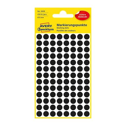 Etikett, 8 mm, kör, AVERY ZWECKFORM, fekete, 416 etikett/csomag