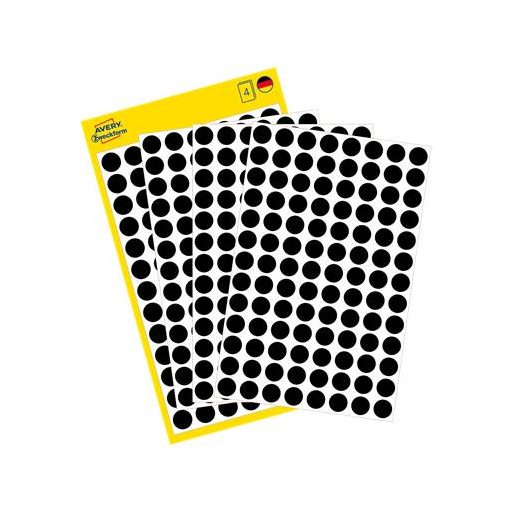 Etikett, 8 mm, kör, AVERY ZWECKFORM, fekete, 416 etikett/csomag