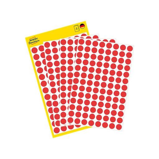 Etikett, 8 mm, kör, AVERY ZWECKFORM, piros, 416 etikett/csomag
