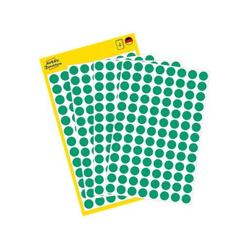 Etikett, 8 mm, kör, AVERY ZWECKFORM, zöld, 416 etikett/csomag