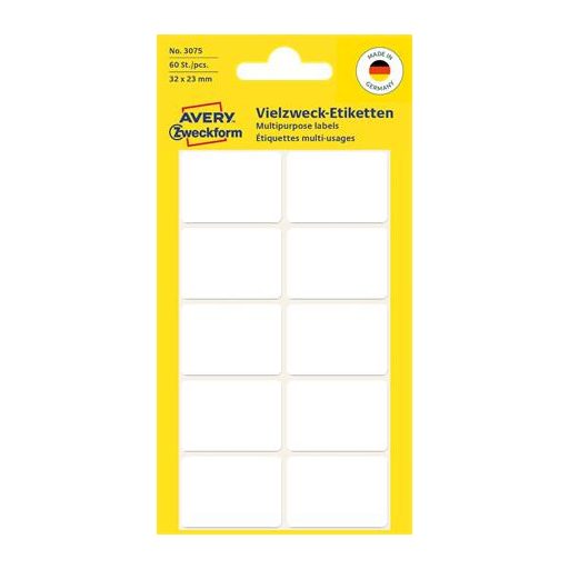 Etikett, 32x23 mm, kézzel írható, lekerekített sarkú, AVERY ZWECKFORM, 60 etikett/csomag