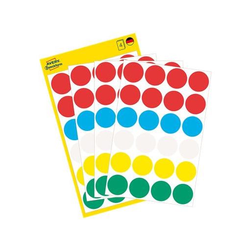 Etikett, 18 mm, kör, AVERY ZWECKFORM, 5 különböző szín, 96 etikett/csomag