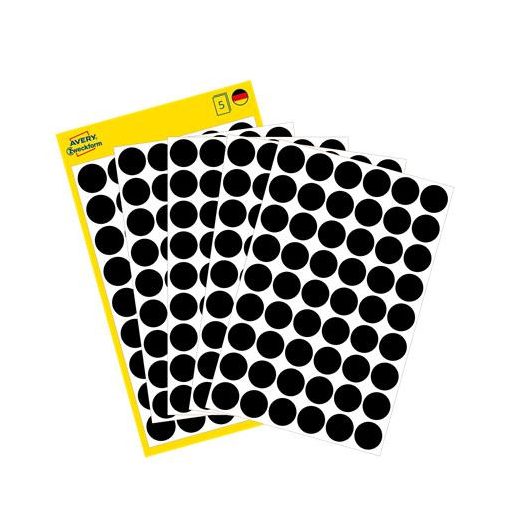 Etikett, 12 mm, kör, AVERY ZWECKFORM, fekete, 270 etikett/csomag