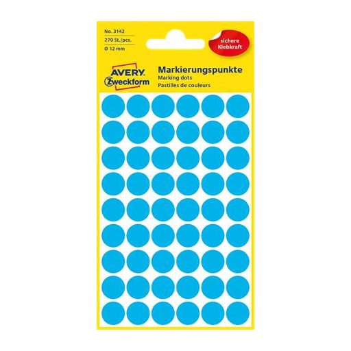 Etikett, 12 mm, kör, AVERY ZWECKFORM, kék, 270 etikett/csomag