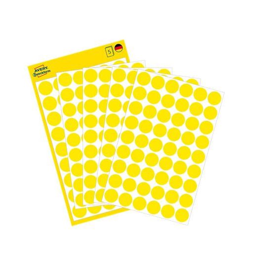Etikett, 12 mm, kör, AVERY ZWECKFORM, sárga, 270 etikett/csomag