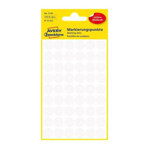 Etikett, 12 mm, kör, AVERY ZWECKFORM, fehér, 270 etikett/csomag