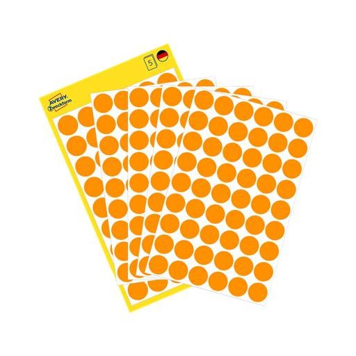 Etikett, 12 mm, kör, AVERY ZWECKFORM, neon narancs, 270 etikett/csomag