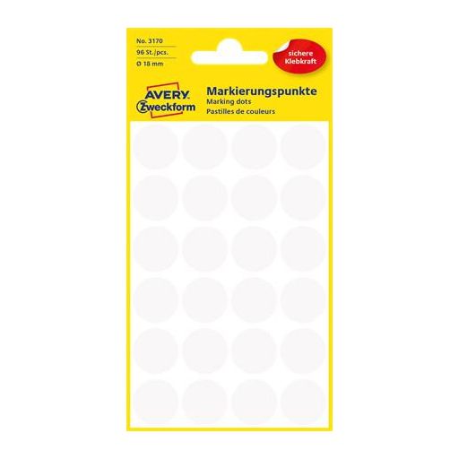 Etikett, 18 mm, kör, AVERY ZWECKFORM, fehér, 96 etikett/csomag