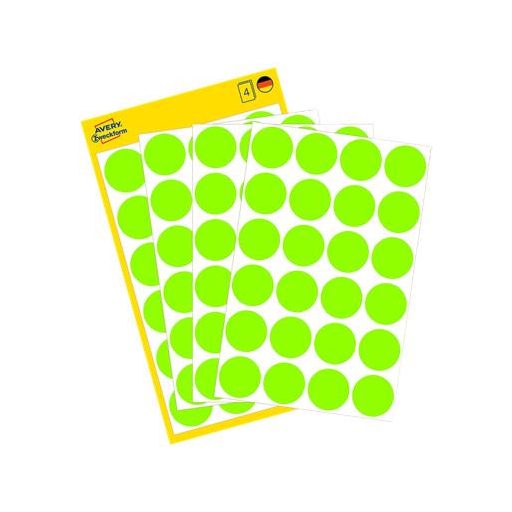Etikett, 18 mm, kör, AVERY ZWECKFORM, neon zöld, 96 etikett/csomag