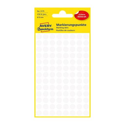 Etikett, 8 mm, kör, AVERY ZWECKFORM, fehér, 416 etikett/csomag