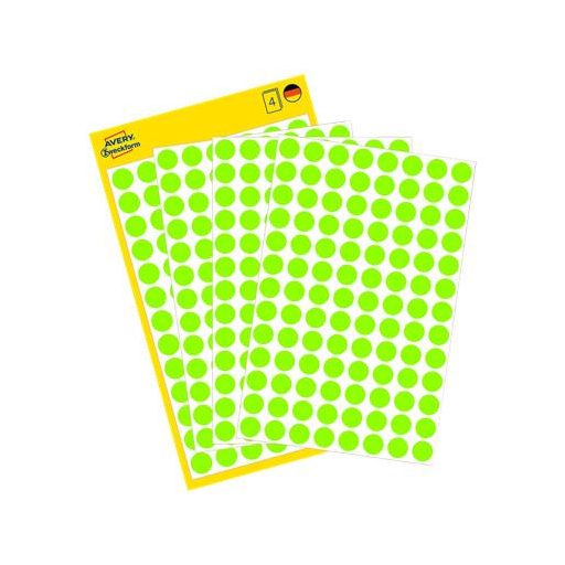 Etikett, 8 mm, kör, AVERY ZWECKFORM, neon zöld, 416 etikett/csomag