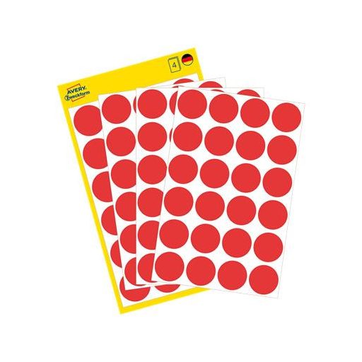 Etikett, 18 mm, kör, eltávolítható, AVERY ZWECKFORM, piros, 96 etikett/csomag