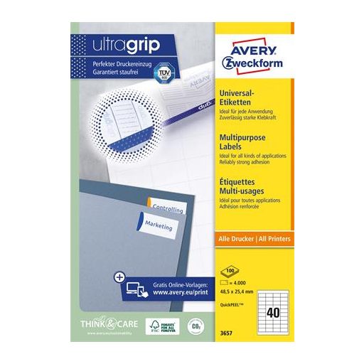 Etikett, univerzális, 48,5x25,4 mm, AVERY ZWECKFORM, 4000 etikett/csomag