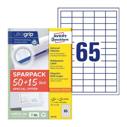 Etikett, univerzális, 38x21,2 mm, AVERY ZWECKFORM, "Sparpack", 4225 etikett/csomag