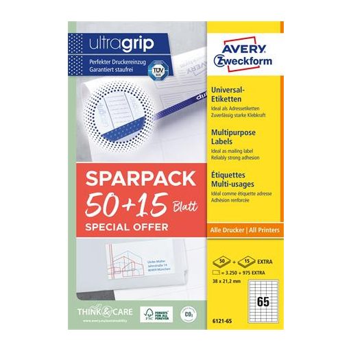 Etikett, univerzális, 38x21,2 mm, AVERY ZWECKFORM, "Sparpack", 4225 etikett/csomag